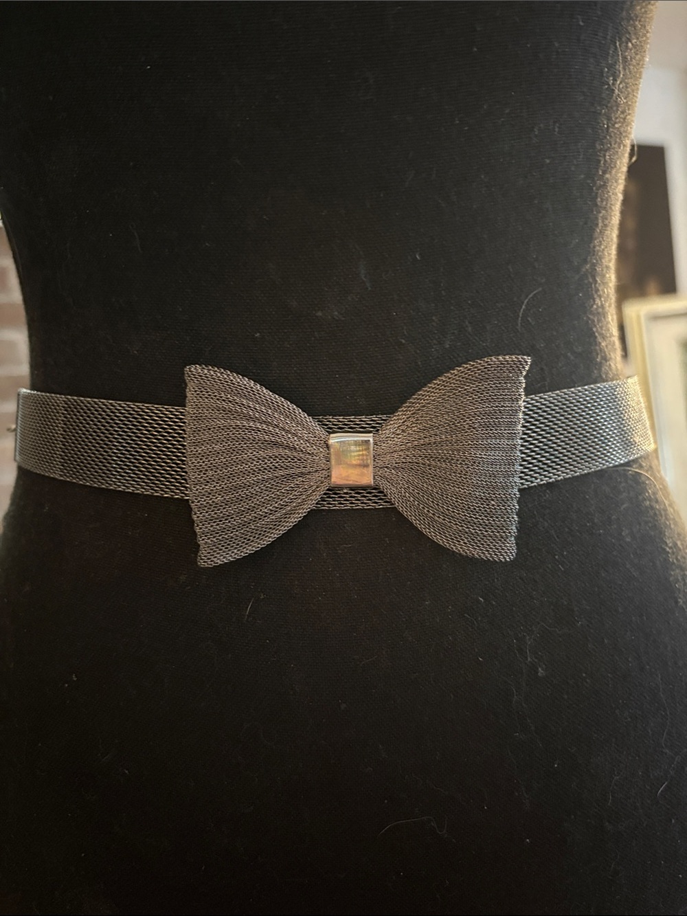 Women's Mesh Bow Accent Stretch Belt - Black